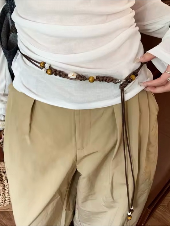 Accessories - Boho Brown Beaded Leather Waist Belt